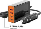 KFD 156W Car Charging Staition,140W USB C Laptop Car Charger,PD3.1&QC3.0 Fast Charging Cigarette Lighter Car USB Charger Multi Port 6.56FT Cable for MacBook/iPad/40W iPhone 17 15 Pro Max/Samsung S25