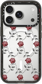 CASETiFY Impact iPhone 17 Pro Case [Slim/Compatible with Magsafe / 8.2 ft. 4X Military Grade Drop Protection] - Metallic Rose - Clear Black