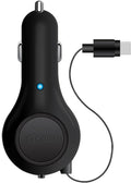 Cellet Retractable USB-C Car Charger – 15W Fast Charging, 3.3ft Cable, 3A Output, Blue LED Indicator – Compatible with Apple iPhone 15/16 Series & Samsung Android USB-C Devices – Compact, Tangle-Free