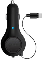 Cellet Retractable USB-C Car Charger – 15W Fast Charging, 3.3ft Cable, 3A Output, Blue LED Indicator – Compatible with Apple iPhone 15/16 Series & Samsung Android USB-C Devices – Compact, Tangle-Free