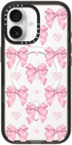 CASETiFY Impact iPhone 17 Case [Slim/Compatible with Magsafe / 8.2 ft. 4X Military Grade Drop Protection] - Pink Bows - Clear Black