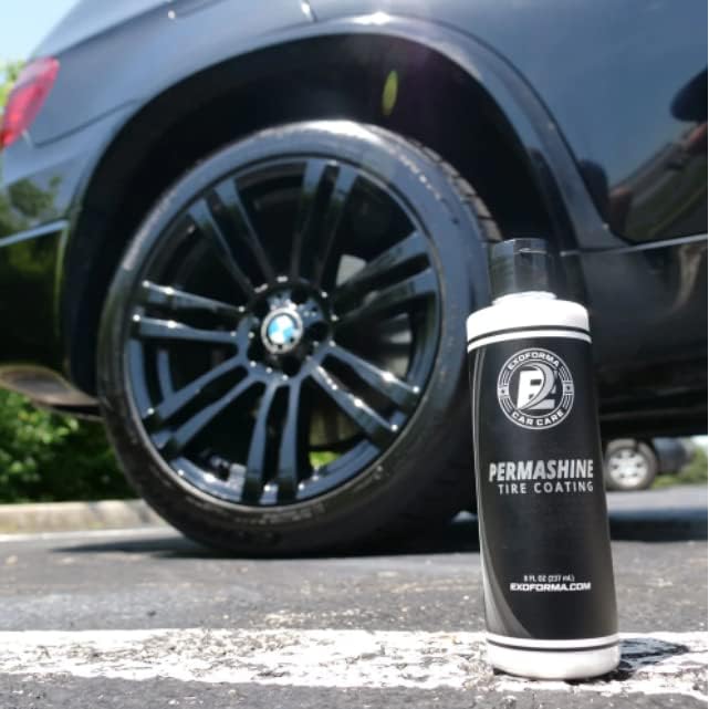 ExoForma PermaShine Tire Coating & Dressing - Extreme High Shine & Durability - Long-Lasting Acrylic Anti-Stick No-Sling Protection - Won’t Wash Off - Dries Fast to the Touch - 8 fl oz