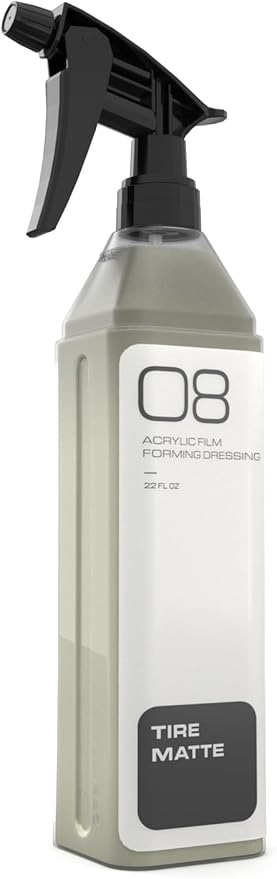 GREYSCALE No. 08 TIRE Matte (22 oz) – Water-Based Acrylic Film-Forming Tire Protectant, Dry-to-Touch Satin Finish, Non-Sling, Hydrophobic Rubber Restorer, Dilutable Natural-Look Dressing