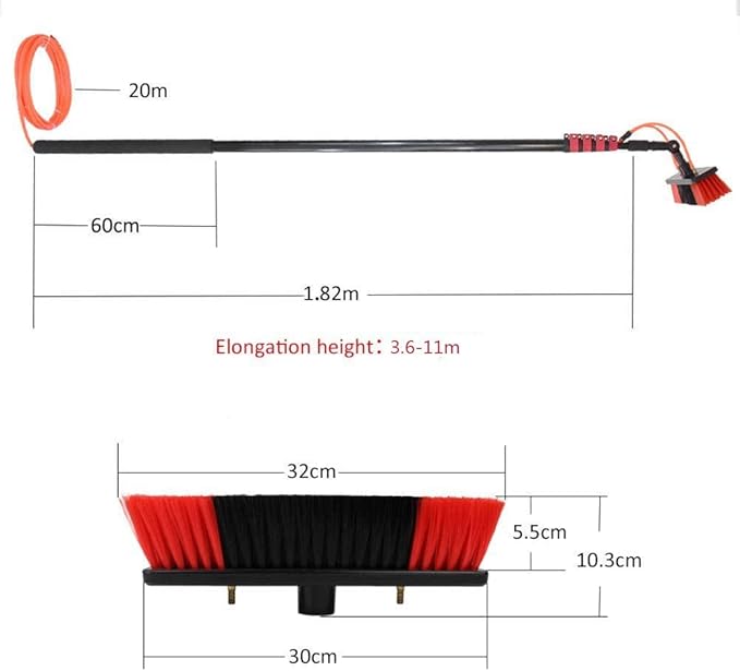 Cleaning Brush and Pole Water Fed, 3.6-11M Telescopic Rod Window Cleaning, for Photovoltaic Panel Cleaning, Trucks Windows, Window Glass Wall,30FT/9M (30FT/9M)