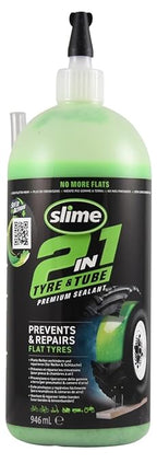 Slime 10194 2-in-1 Tire & Tube Sealant Puncture Repair Sealant, Premium, Prevent and Repair, Suitable for All Off-Highway Tires and Tubes, Non-Toxic, Eco-Friendly, 32 oz Bottle
