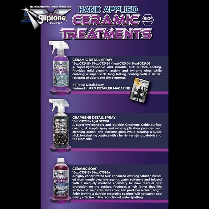 Gliptone Graphene Detail Spray, Super-Hydrophobic Graphene Oxide Coating, Extreme Gloss & Slick Finish, Durable Paint Protection, Spray & Wipe Application, Maintains Waxed or Coated Surfaces, 1 Gallon