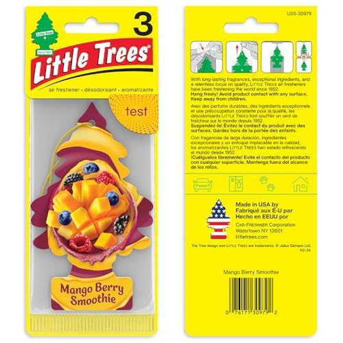 Little Trees Car Air Freshener | Hanging Tree Provides Long Lasting Scent for Auto and Home | Mango Berry Smoothie, 24 Air Fresheners
