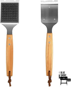 Blue Smoke Grill Brush and Scraper – Heavy Duty BBQ Cleaner with Stainless Steel Bristles, Solid Wooden Handle & Leather Strap – Barbecue Cleaning Tool for Gas, Charcoal, Smoker & Grill Grates