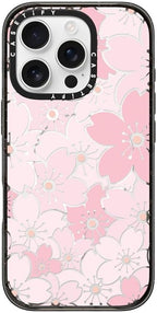 CASETiFY Impact Case for iPhone 16 Pro [8.2ft 4X Military Grade Drop Protection/Compatible with Magsafe] - Pink Sakura Bloom - Clear Black