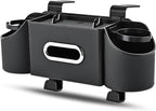 4-in-1 Back Seat Car Organizer – Premium Nappa Leather Storage Caddy with Cup Holder, Tissue Dispenser & Phone Pocket for Kids & Travel | Universal Fit for SUVs, Vans & Cars (Black)