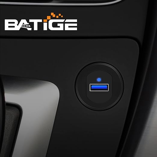 BATIGE Alloy Single Port USB 3.0 Dashboard Port Car Mount Flush Cable, Male to Female Waterproof Extension Cable for Car Truck Boat Motorcycle with LED Indicator 1ft