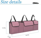Hanemia Car Trunk Organizer, Backseat Hanging Storage with 4 Large Pockets, Collapsible Cargo Bag with Adjustable Straps Frees Trunk Floor, Sturdy Space Saving Expert for SUV, Truck, Van (Pink)