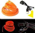 El Wire Orange Interior Car LED Strip Lights, 5M Neon Wire USB 5V with Fuse Protection for Automotive Interior Decoration, with 6mm Sewing Edge