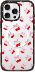 CASETiFY Impact iPhone 16 Pro Max Case [Slim/Compatible with Magsafe / 8.2 ft. 4X Military Grade Drop Protection] - Cherries Jubilee - Clear Black