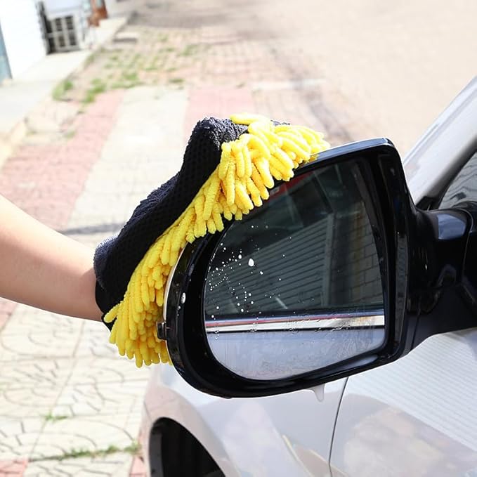 Car Wash Mitt Microfiber, 2PK-Scratch & Lint Free, Premium Chenille Microfiber Wash Mitt (Yellow)