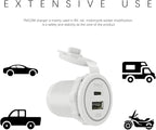 [White] USB Cigarette Lighter Socket Type C Charger DAMAVO YM1218 12V Outlet USB C Charging Port for Car Boat Marine Motorcycle ATV RV Campers Tractors Truck, USBA+C-2 PCS
