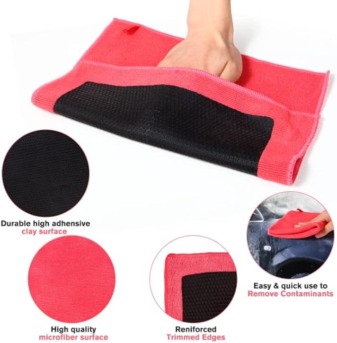 Clay Towel Auto Detailing Scratch Free and Paint Safe fine Grade Clay Bar Cloth for Car Detailing, Polishing and Removing Paint Contaminants (Red Mesh)