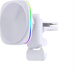 Car Phone Mount – 15W Magnetic Wireless Charger for 12-15 Series, Reliable and Efficient Wireless Charging Phone Holder (White with RGB Light)