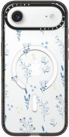 CASETiFY Impact iPhone Air Case [Slim/Compatible with Magsafe / 8.2 ft. 4X Military Grade Drop Protection] - Small Blue Flowers - Clear Black