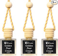 Golden Pear Crème Car Air Freshener Set of 3, 10 ml Hanging Diffuser Bottles with Wooden Cap, Sweet Pear Vanilla Scent for Car, Home & Closet, Velvet Gift Bag