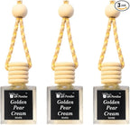 Golden Pear Crème Car Air Freshener Set of 3, 10 ml Hanging Diffuser Bottles with Wooden Cap, Sweet Pear Vanilla Scent for Car, Home & Closet, Velvet Gift Bag
