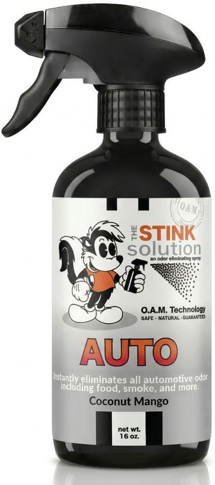 The Stink Solution Car Deodorizer Odor Eliminator For Strong Odor: Quickly Banish Smoke, Pet, Food, Sweat, & Other Foul Smells! Safe Car Freshener for Seats & More! - 1 16 oz Bottle Coconut Mango