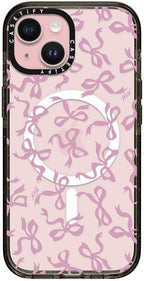 CASETiFY Impact Case for iPhone 15 [8.2ft 4X Military Grade Drop Protection/Compatible with Magsafe] - Bows - Clear Black