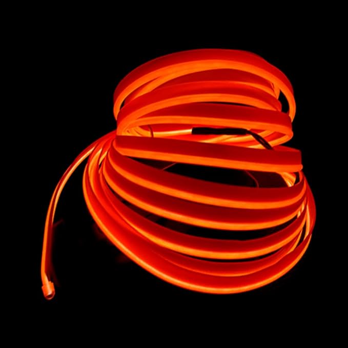 El Wire Orange Interior Car LED Strip Lights, 3M Neon Wire USB 5V with Fuse Protection for Automotive Interior Decoration, with 6mm Sewing Edge