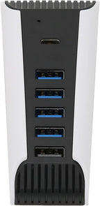 5 Port USB Hub for PS5, 5 in 1 High Speed USB Expansion Hub Charger Splitter Adapter with USB2.0 TypeC Ports for Console