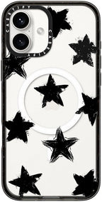 CASETiFY Impact Case for iPhone 16 Plus [Slim / 8.2 ft. 4X Military Grade Drop Protection/Compatible with Magsafe] - Star Marks - Clear Black
