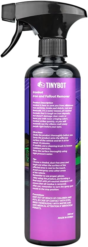 Tinybot Ironbot - Iron & Fallout Remover Spray - for Cars - Removes Iron, Brake Dust & Contaminants- Safe on Wheels, Paint, Brakes, Tires, Rims, Etc. - Quick Sustain Technology - pH Neutral - 16.9 oz