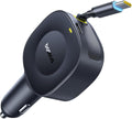 Baseus Ultra-Mini Retractable Car Charger USB C, 60W Fast Charging Car Charger with Retractable USB C Cable for iPhone 17 16 15 Pro Max, Samsung Galaxy S25 Ultra, Android, iPad, AirPods