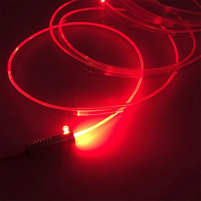 3m/9.8ft 5m/16ft Car Home LED Strip Ambient Light 2mm Plastic Optic Fiber Cable Skirt Tube Kit with 12V LED Light Source Illuminator (Red,5m/16ft)