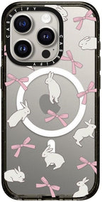 CASETiFY Impact iPhone 15 Pro Case [4X Military Grade Drop Tested / 8.2ft Drop Protection/Compatible with Magsafe] - Rabbit Ribbon - Clear Black