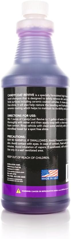 CarCandy - Candy Coat Revive - pH-Neutral Car Wash Soap Removes Dirt & Road Fallout While Reviving Hydrophobic Ceramic Coating Proerties - 32 oz