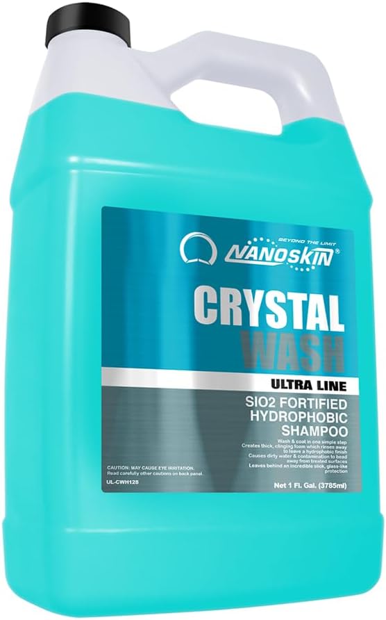Nanoskin Ultra Line CRYSTAL WASH SiO2 High Foaming Shampoo 1 Gallon – Concentrated Ceramic Car Wash Soap Works with Foam Cannons, Foam Guns or Bucket Washes | For Cars, Trucks, Boats, Motorcycles, RVs