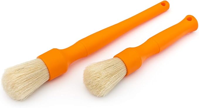 Detail Factory - Boar Hair Detailing Brush Short-Handle + Long-Handle Combo Kit - Comfortable Grip and Heavy-Duty Scrubbing for Interior, Exterior, Engine Bay, Wheels, Exhaust Tips, Orange