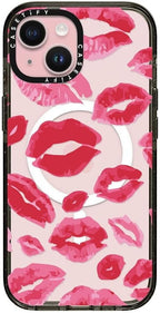 CASETiFY Impact iPhone 15 Case [4X Military Grade Drop Tested / 8.2ft Drop Protection/Compatible with Magsafe] - Lipstick Kisses - Clear Black
