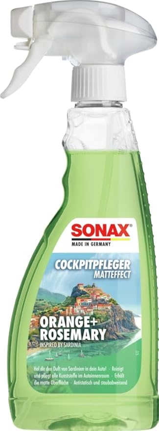 SONAX Cockpit Caregiver Matt Effect Orange + Rosemary (500 ml) Plastic Cleaner Cleans and Cares for All Vehicles Plastic Surfaces, Item No. 03492410