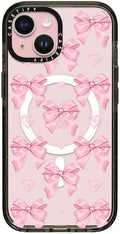 CASETiFY Impact Case for iPhone 15 [8.2ft 4X Military Grade Drop Protection/Compatible with Magsafe] - Pink Bows - Clear Black