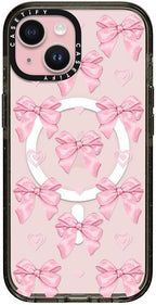 CASETiFY Impact Case for iPhone 15 [8.2ft 4X Military Grade Drop Protection/Compatible with Magsafe] - Pink Bows - Clear Black