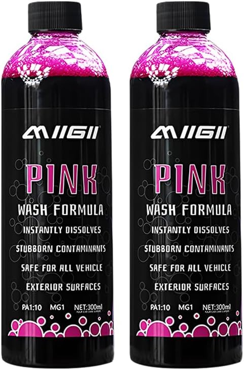 MIIGII Pre-Wash Solution Car Wash Soap - Pink Foam Car Shampoo - Powerful Formula Penetrates and Breaks Down Tree Sap, Bird Droppings & Tough Stains - Works on RVs, Trucks, Cars & More - 300ml (10oz)