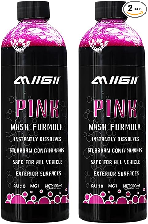 MIIGII Pre-Wash Solution Car Wash Soap - Pink Foam Car Shampoo - Powerful Formula Penetrates and Breaks Down Tree Sap, Bird Droppings & Tough Stains - Works on RVs, Trucks, Cars & More - 300ml (10oz)