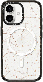 CASETiFY Impact Case for iPhone 16 [Slim / 8.2 ft. 4X Military Grade Drop Protection/Compatible with Magsafe] - Space Pattern On Clear Background - Clear Black