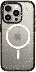 CASETiFY Impact iPhone 15 Pro Case [4X Military Grade Drop Tested / 8.2ft Drop Protection/Compatible with Magsafe] - Space Pattern on Clear Background - Clear Black