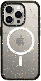 CASETiFY Impact iPhone 15 Pro Case [4X Military Grade Drop Tested / 8.2ft Drop Protection/Compatible with Magsafe] - Space Pattern on Clear Background - Clear Black