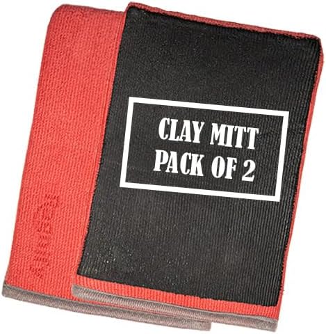 Pack of 2 Clay Mitt Auto Detailing Medium Grade Clay Bar Alternative Mitt for Flawless Removal of Surface Bonded Micro Contaminant (Red)