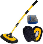 BMLEI Car Wash Brush with Long Handle, Microfiber Towels Car Wash Kit Cleaning Supplies, Car Wash Mop Mitt with 2 Replacement Head , Extension Pole Car Brush Cleaning Kit for Cars Trucks