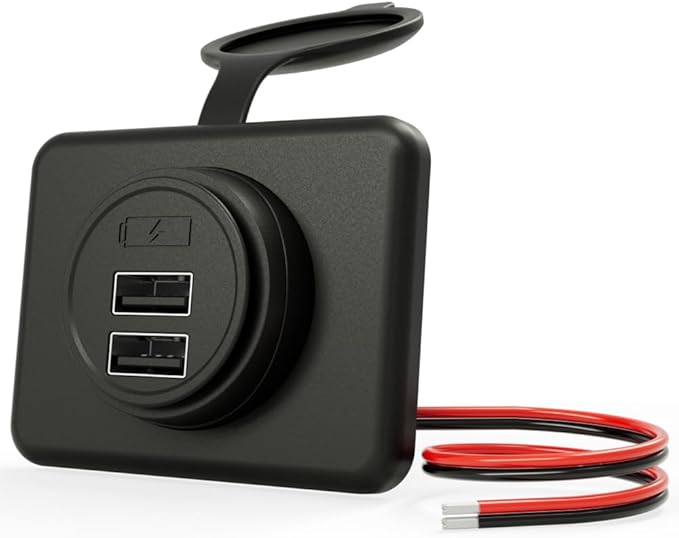 RV USB Outlet DAMAVO YM1236 Panel Dual Port Charger Receptacle, 12V-24V Car Charger Female for Bus, Boat, Vehicle Marine ATV (Surface Mount) (A+A Port-1pcs)