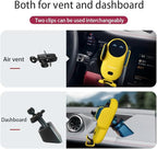 Wireless Car Charger Mount, Cute Car Phone Holder, Automatic Clamping Air Vent Dashboard Smart Phone Holder for iPhone 15/14/13/12/11//XS/XR/8, Samsung S23/22/21/20/Note 20, etc (Yellow)